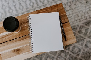 picture of blank spiral notebook on desk