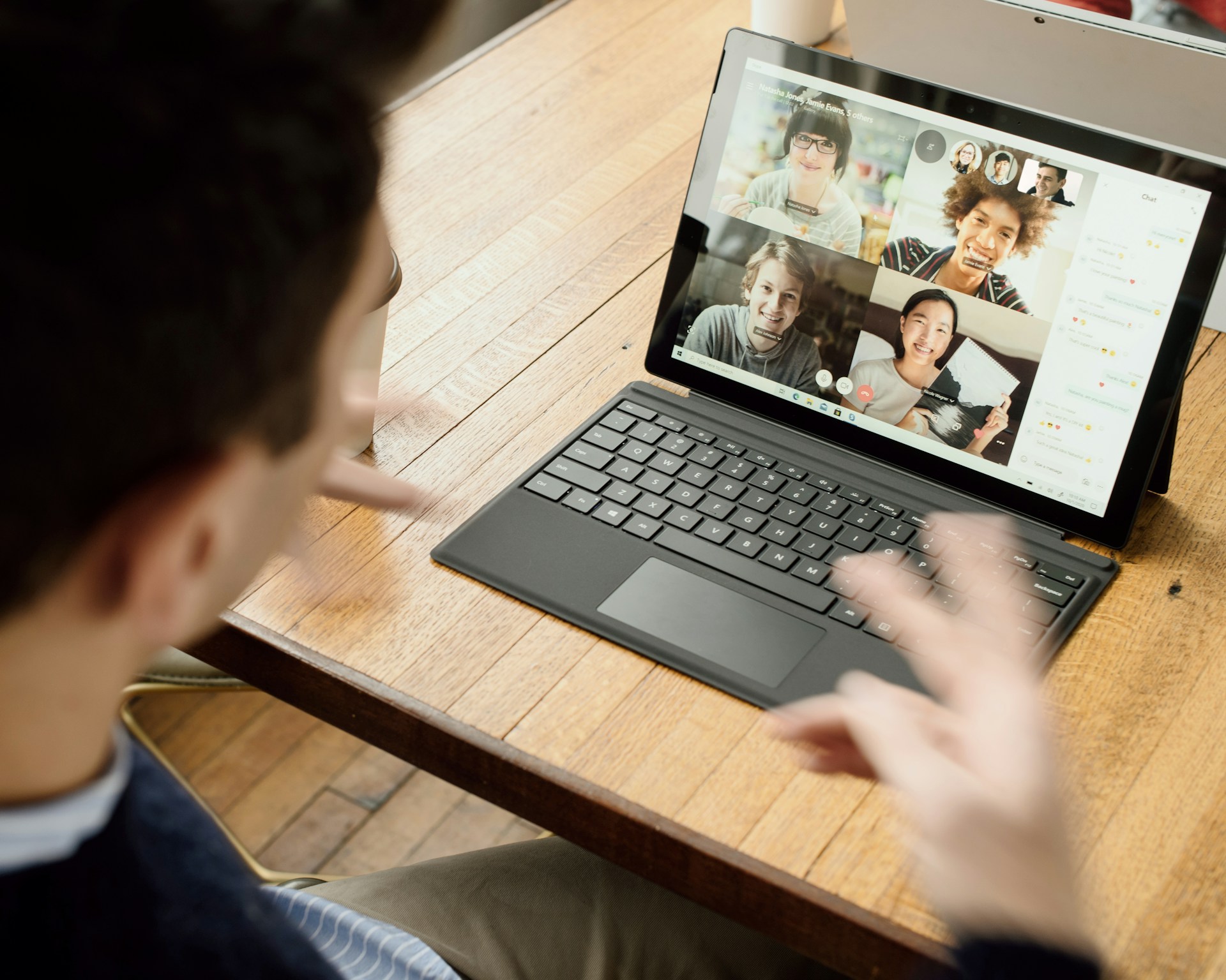 person on a zoom call on laptop