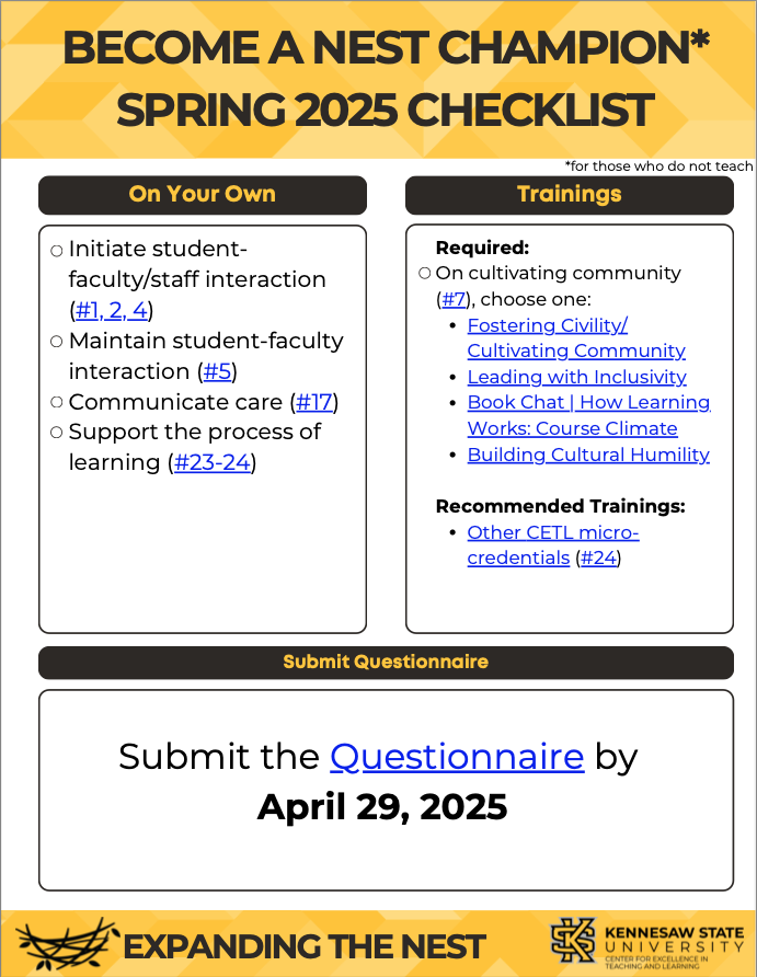 expanding the nest checklist non teaching