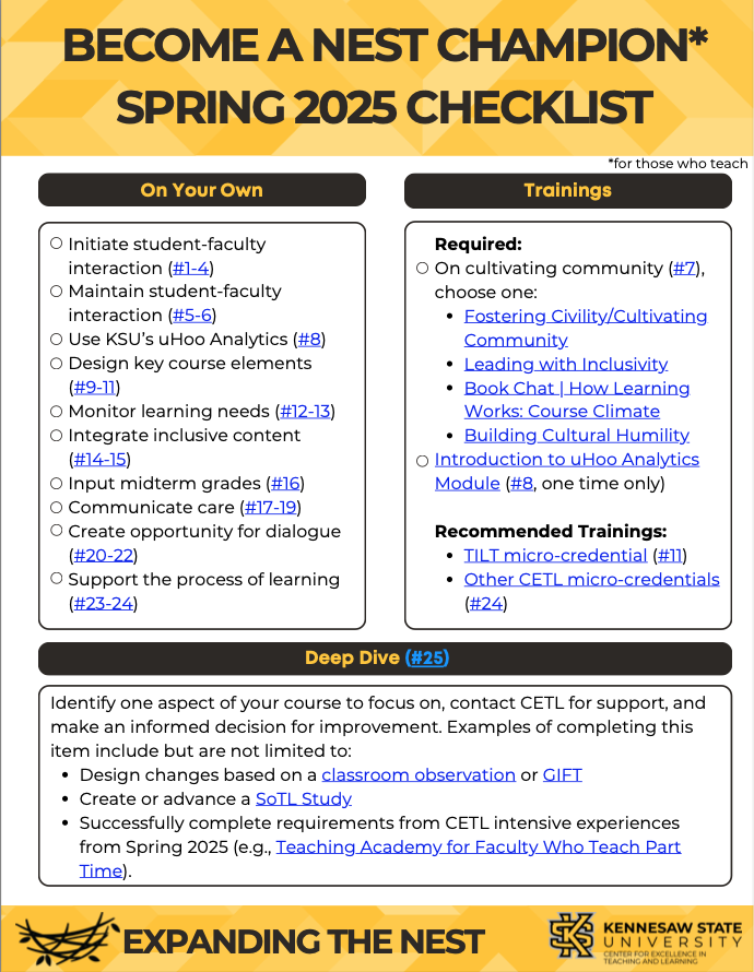 expanding the nest checklist teaching