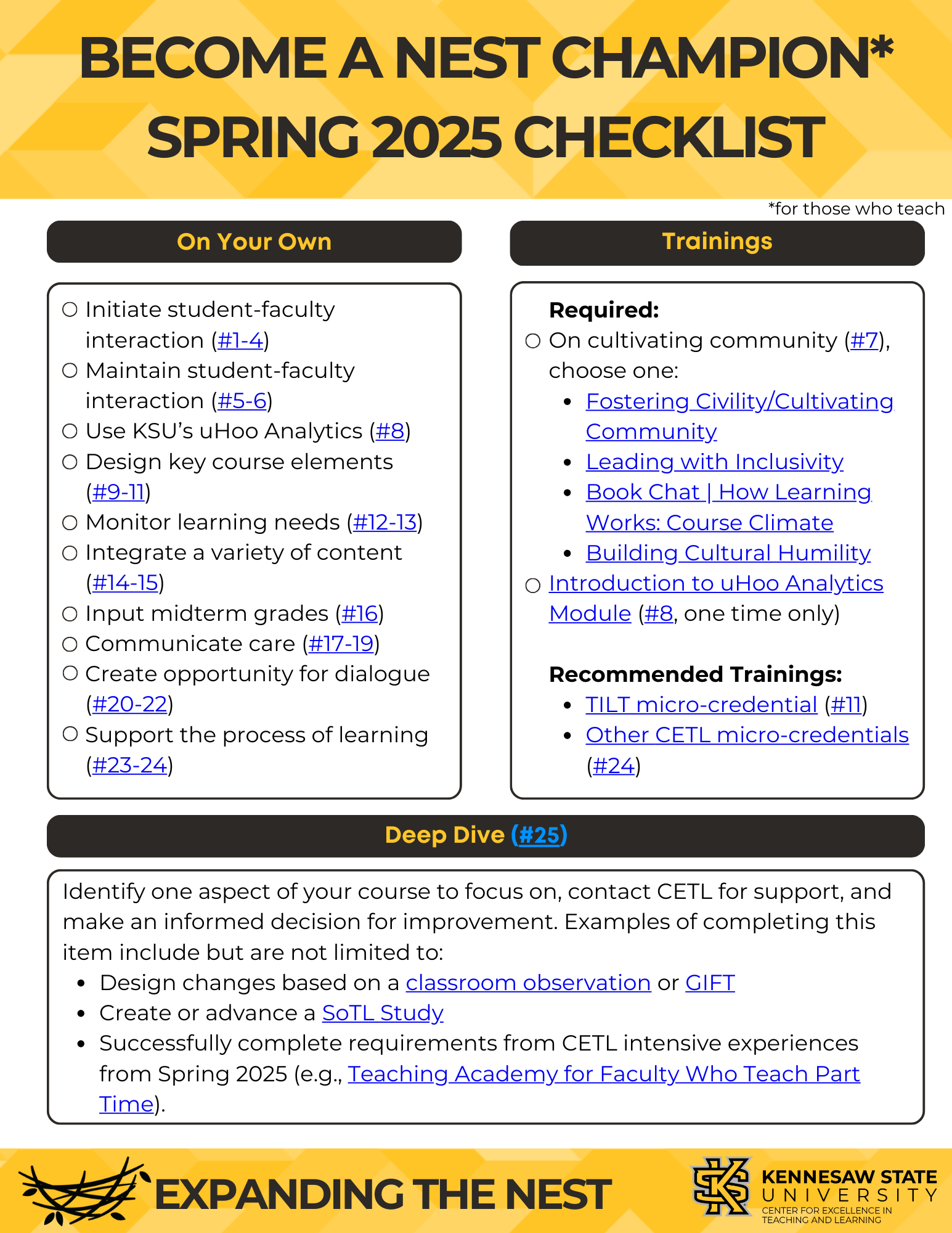 expanding the nest checklist teaching